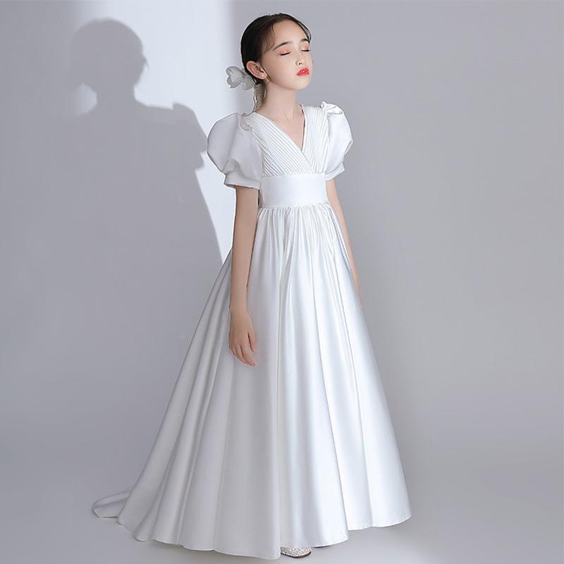 女大童晚礼服2025春季新款缎面中学生钢琴比赛演出服厂家货源