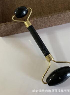 直销天然岫玉器 玉石器 黑色玉石滚轮脸部按摩器玉推制定