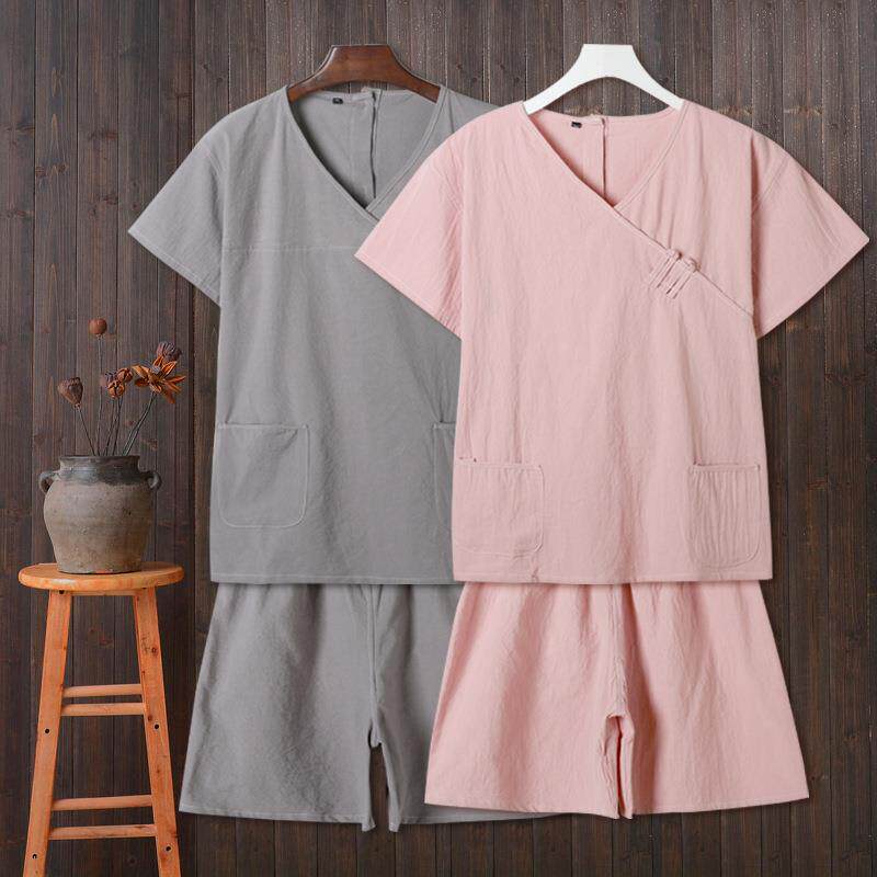 艾灸服皱棉复古后开系扣男女开背新品按摩针灸情侣养生按摩服