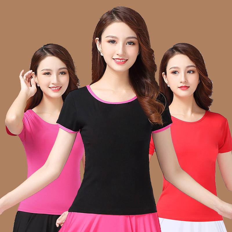 2025新款中老年广场舞短袖服装舞蹈服女上衣练功服大妈跳舞衣服夏