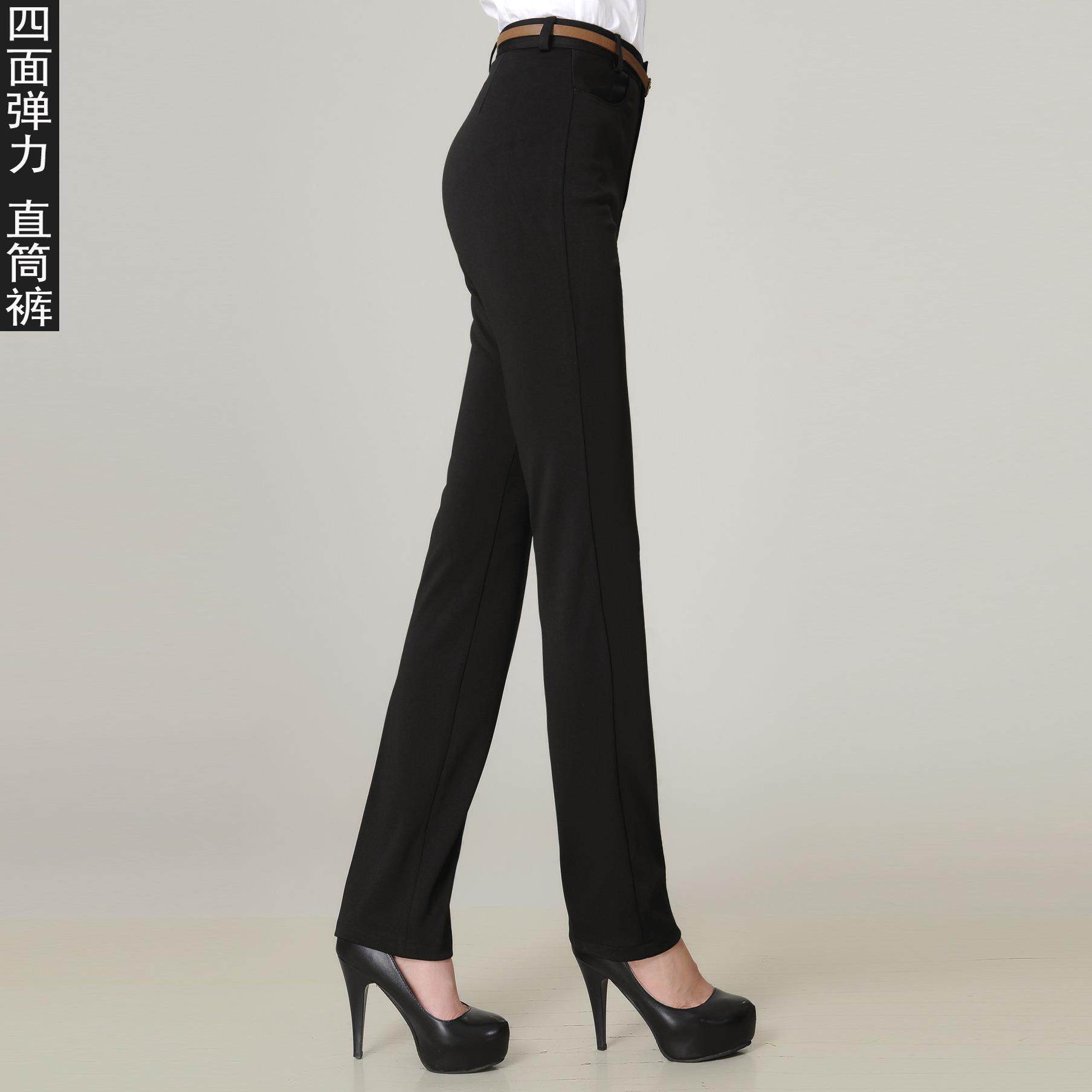 西裤女正装裤女裤子 春夏大码 弹力直筒职业裤 加肥加长