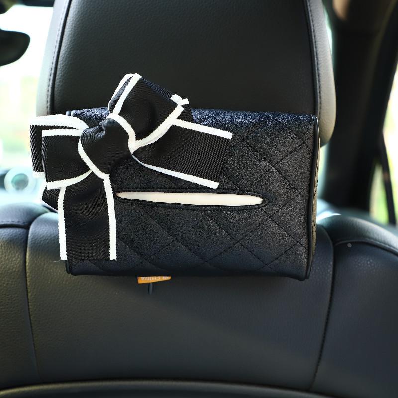 汽车纸巾盒 蝴蝶结皮革车用椅背挂式抽纸盒 扶手箱纸巾盒汽车用品