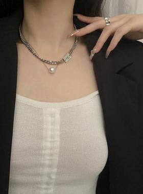 新款韩版白色项链 轻奢小众时尚钛钢气质拼接双层锁骨链定制