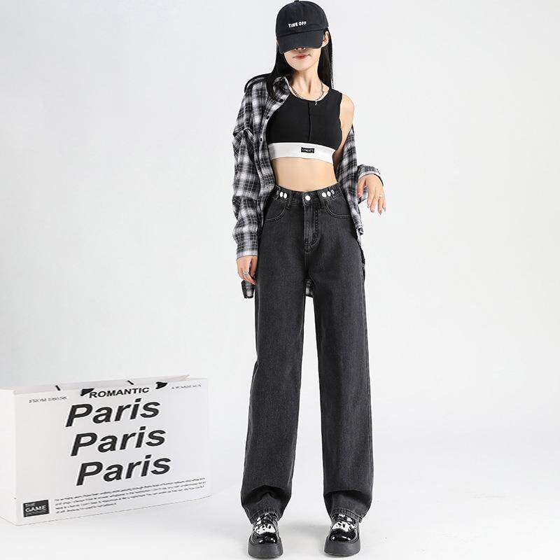 高腰直筒牛仔裤女春款2025新款小个子阔腿宽松垂感拖地裤加绒定制