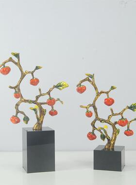 新中式珐琅彩柿子摆件电视柜酒柜装饰品搬家礼物乔迁新居礼品摆设
