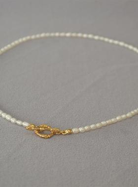 法式唯美水米粒小复古蔓藤花枝OT扣简约短款气质项链锁骨链女定制