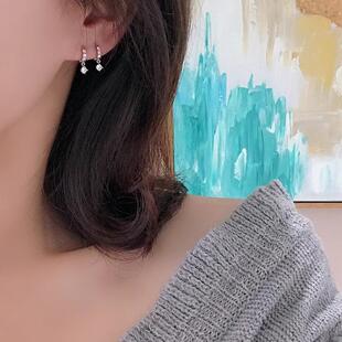 s925银针小巧迷你水钻耳圈女满钻排钻小号圆圈细耳扣耳骨环耳定制