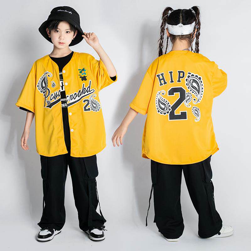 儿童街舞潮服套装男童嘻哈短袖hiphop童装爵士舞服装女童演出服装