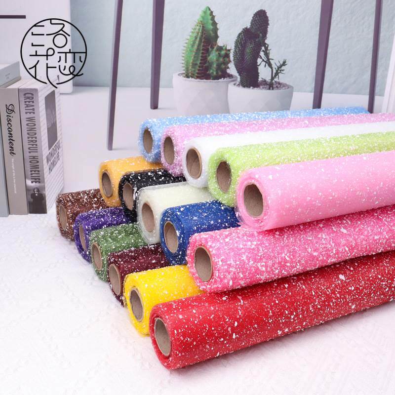 鲜花包装雪点纱网 50cm雪花纱网4码1卷 花店用品花束包装材料
