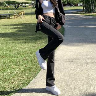 复古蓝加绒牛仔裤女2025年新款黑色高腰显加长烟管直筒裤子秋冬定