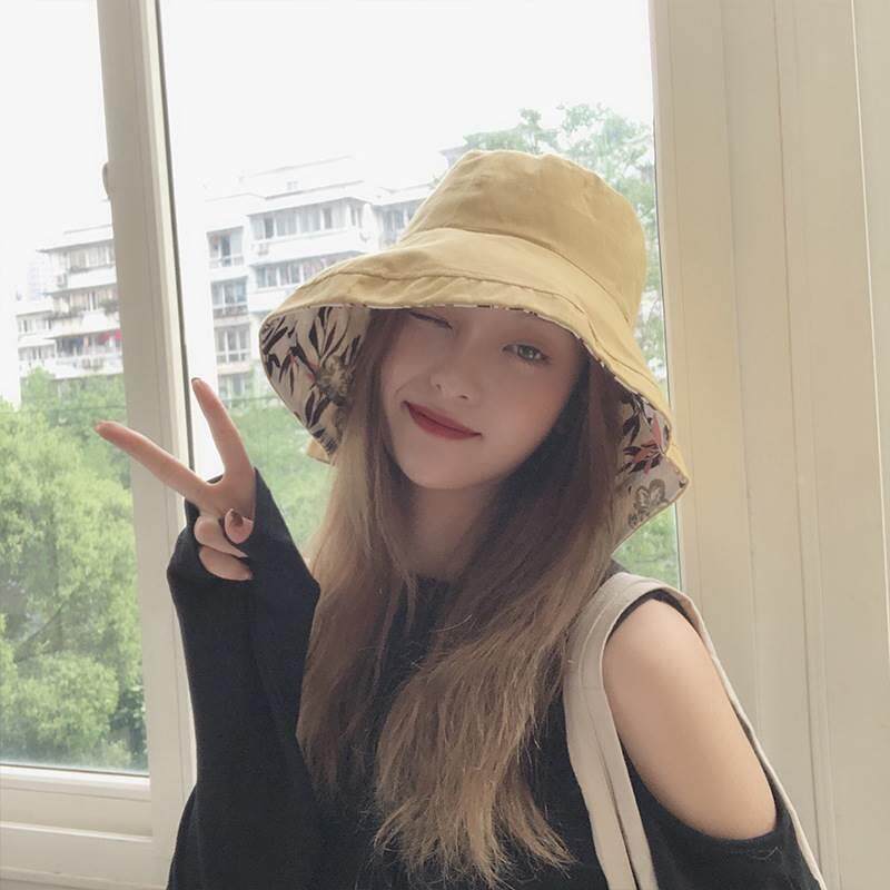 双面渔夫帽女日系大帽檐百搭防晒紫外线遮阳帽子夏韩版网红太阳帽