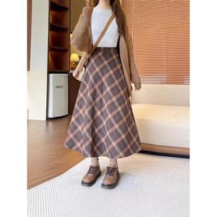 半身裙女秋冬新款中长款美拉德风复古咖啡色百褶裙百搭大码长裙子