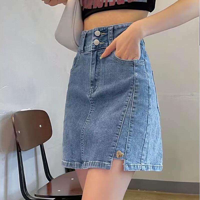 防走光遮肉显牛仔短裙女夏季百搭高腰a字包臀裙学生韩版半身定制