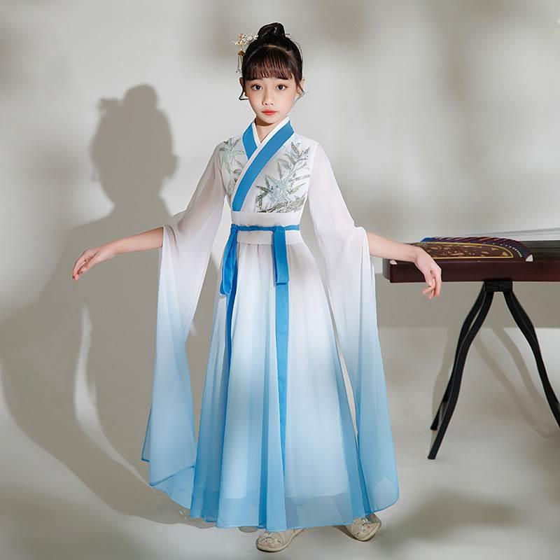 中国风儿童古筝演出服小女孩民族合唱表演服女童主持人时装秀礼服