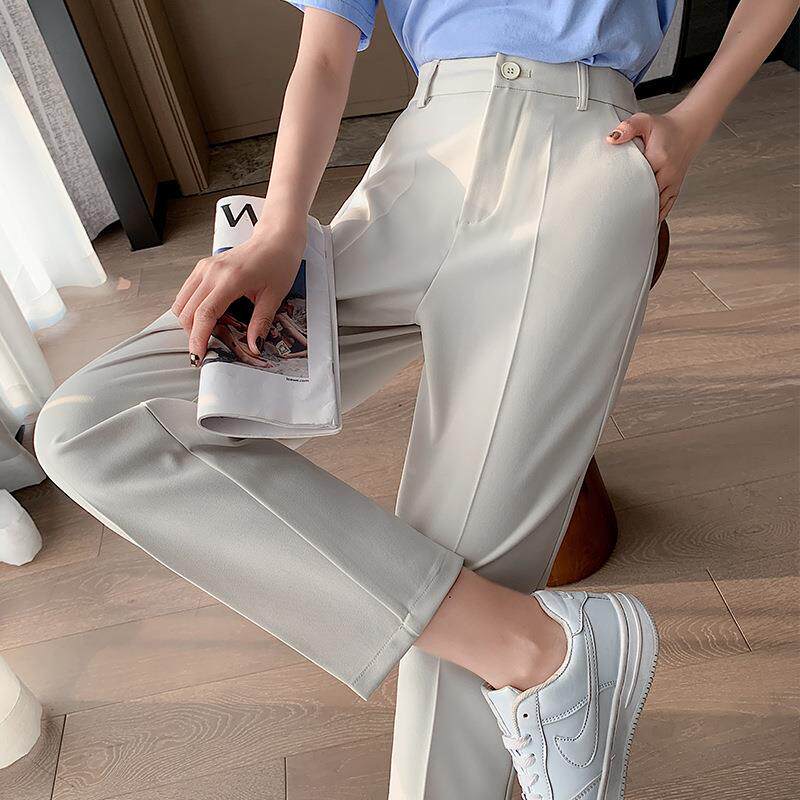 实拍2025春款垂感小西裤八分九分小个子高腰显宽松烟管裤女定制