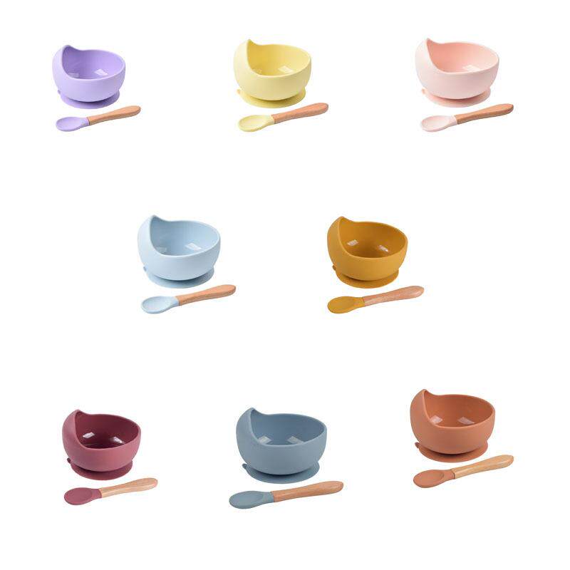 儿童硅胶碗婴儿辅食喂养餐具2件套带吸盘防摔喂养餐具2件套批定制