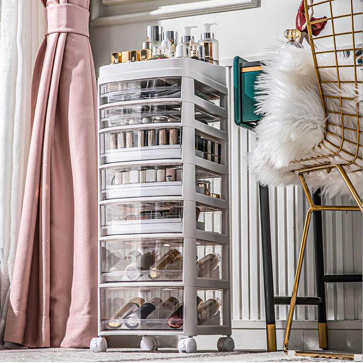 轻奢化妆品收纳柜落地口红面膜化妆刷收纳盒子护肤品抽屉式置物架