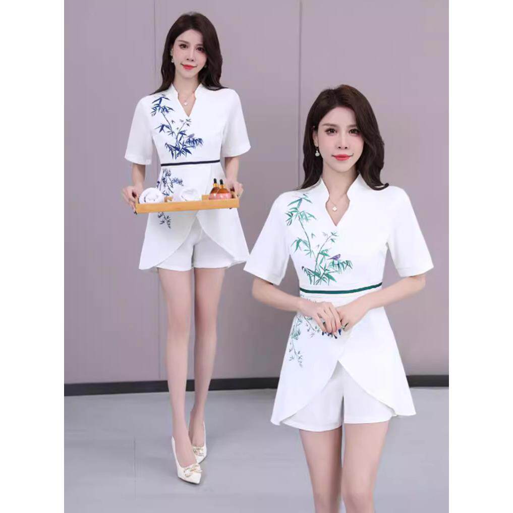 2026夏季新款足疗足浴技师工作服套裙女装气质采耳师养生会所工衣