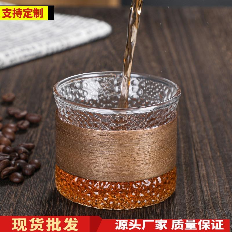 防烫主人杯单杯玻璃杯木环隔热小茶杯加厚功夫茶杯品茗杯喝茶杯子