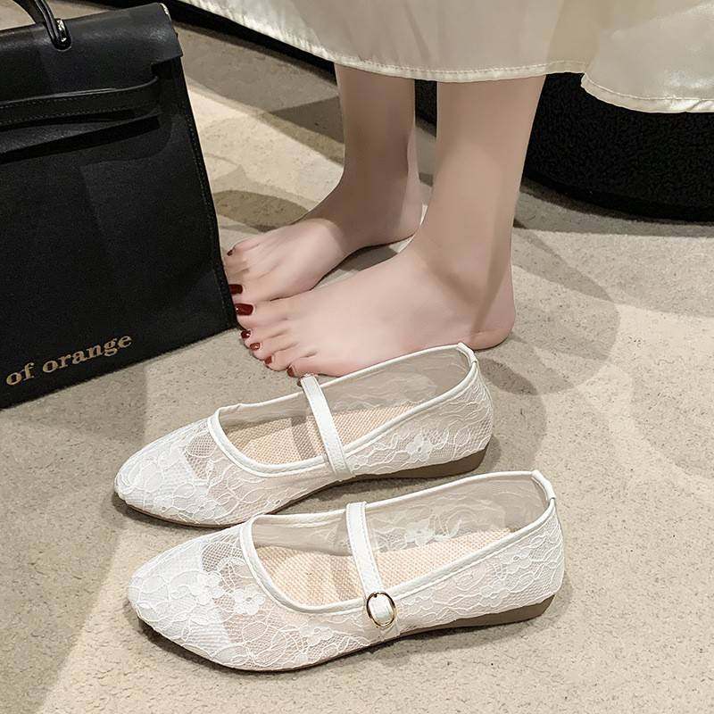 浅口性感网纱仙女风休闲单鞋女2026春季大码尖头平底法式豆豆鞋定,女鞋,浅口单鞋,淘宝优惠券,粉丝福利购,淘宝优惠卷