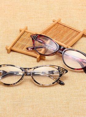 地摊跑江湖高清树脂老花镜时尚猫眼镶钻男女士老花眼镜T18158定制