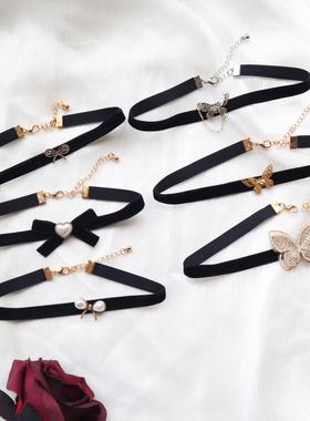 蝴蝶系列项圈饰品复古巴洛克宫廷黑色丝绒颈带choker锁骨链项定制