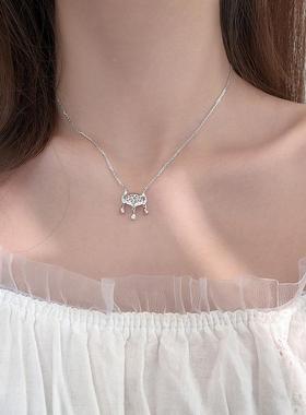 闪钻长命锁项链设计感小众冷淡风百搭甜美女锁骨链古风饰品定制