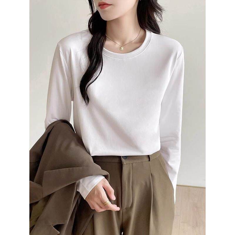 白色长袖t恤女宽松百搭韩版上衣2025新款秋冬季内搭打底衫体恤潮
