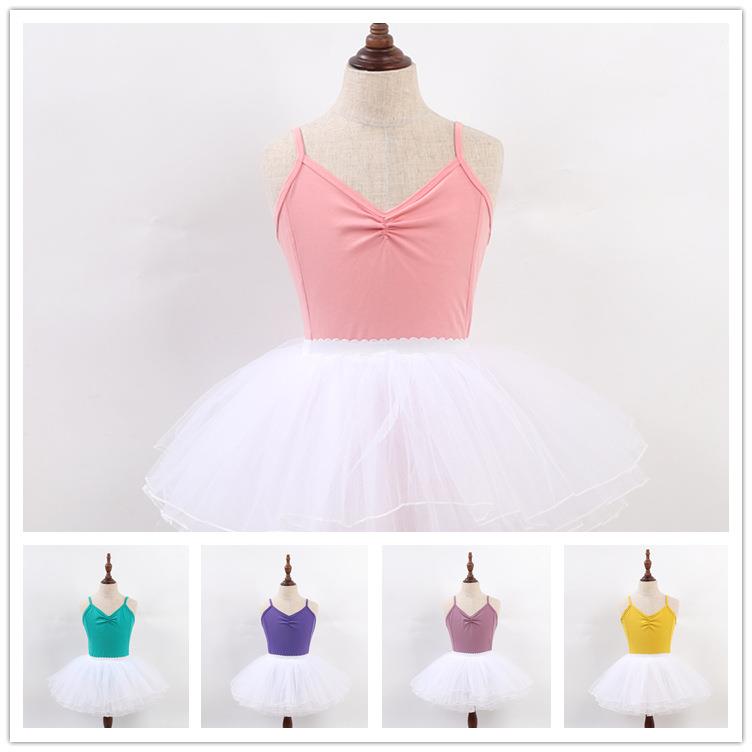 吊带儿童体操服连体舞蹈服练功服女童背心开档舞蹈服舞蹈蓬蓬纱裙