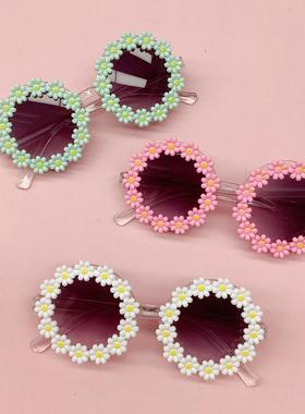 儿童太阳镜女孩可爱花朵小孩墨镜出游海边小童时尚遮阳镜定制