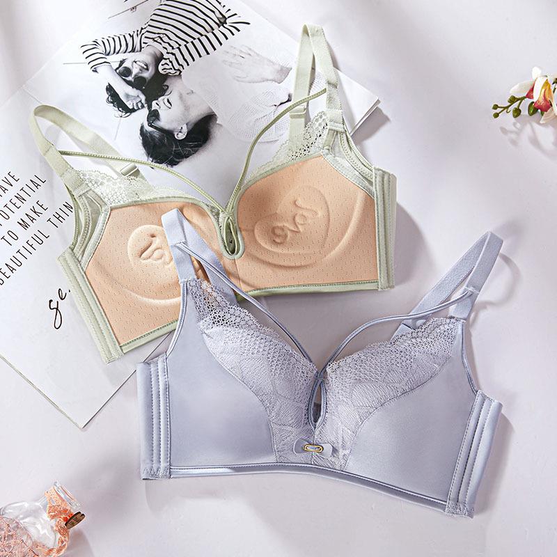 小胸蕾丝内衣女交叉镂空美胸舒适上托聚拢无钢圈调整型文胸罩