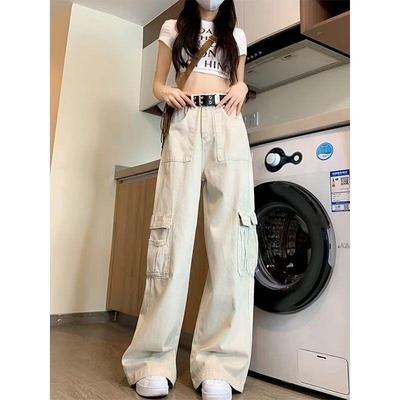 多巴胺穿搭美式工装裤女2025秋冬新款宽松直筒小个子白色阔腿裤子