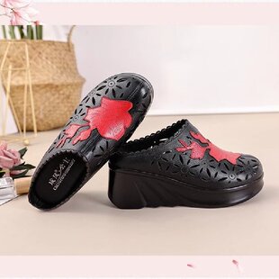 成凤特价清仓款厚底女外防滑民族风妈妈高跟新款优雅头层牛皮国潮