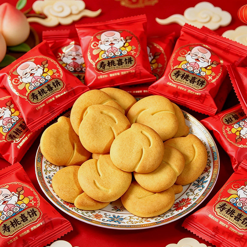 祝寿寿饼寿桃喜饼干老人长辈生日祝寿宴庆伴手礼零食摆盘招待点心