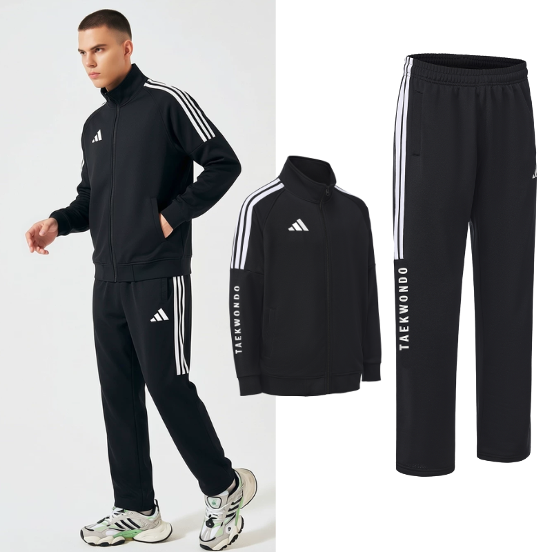 Adidas阿迪达斯运动套装男夹克外套跑步运动情侣女士束脚直筒裤