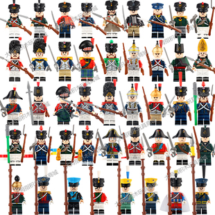 兼容国产军事拿破仑战争战士骑兵士兵旗帜拼装人仔男孩积木玩具