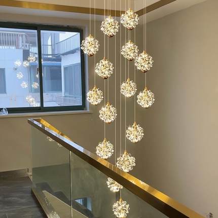 别墅复式楼楼梯间长吊灯挑空loft公寓现代简约轻奢挑高客厅灯水晶
