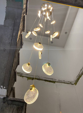 复式楼梯吊灯2023年新款轻奢水晶旋转跃层loft挑空公寓客厅长吊灯