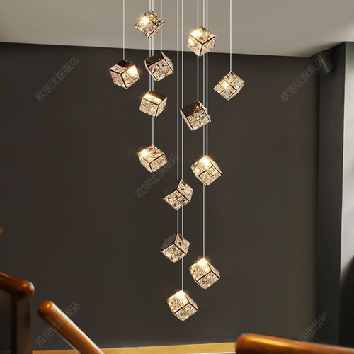 复式楼客厅大吊灯轻奢别墅挑空楼梯吊灯现代简约loft公寓水晶吊灯