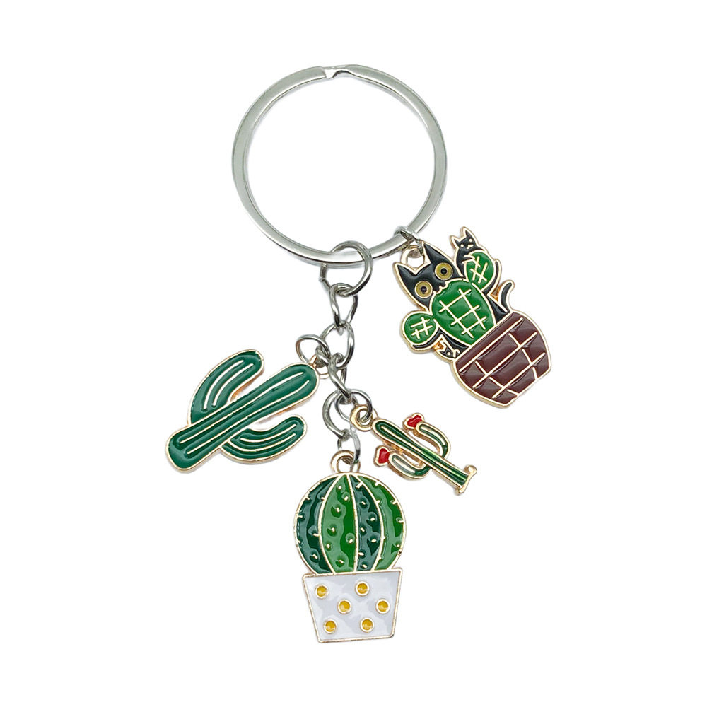 亚马逊热销跨境专供  新款绿色滴油合金仿真仙人掌钥匙扣饰品配件