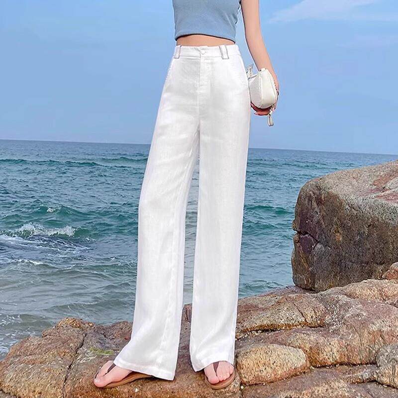 天丝亚麻阔腿裤女2026新款春夏西装裤薄款休闲裤高腰大码直筒裤子
