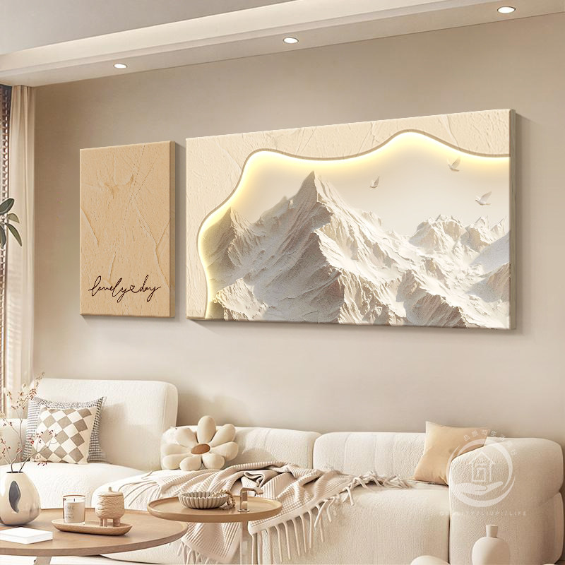 奶油风客厅装饰画日照金山沙发背景墙挂画2026新款轻奢高级感壁画