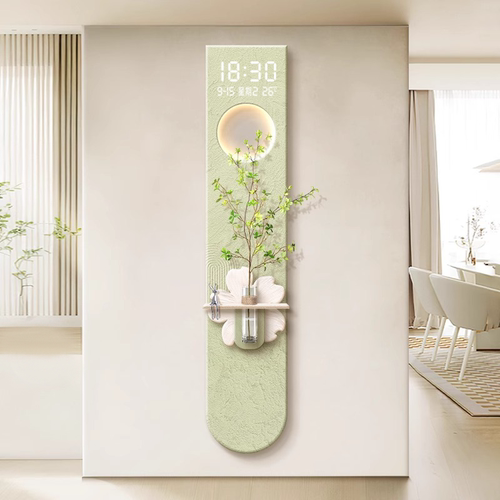 原木奶油风玄关装饰画水培绿植走廊过道挂画2025新款数显屏灯画