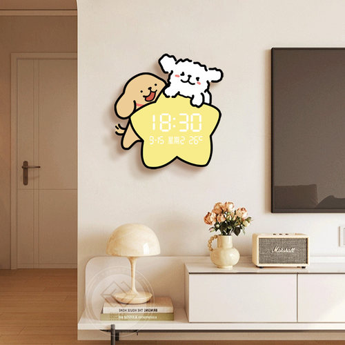 多巴胺挂钟客厅装饰画小狗