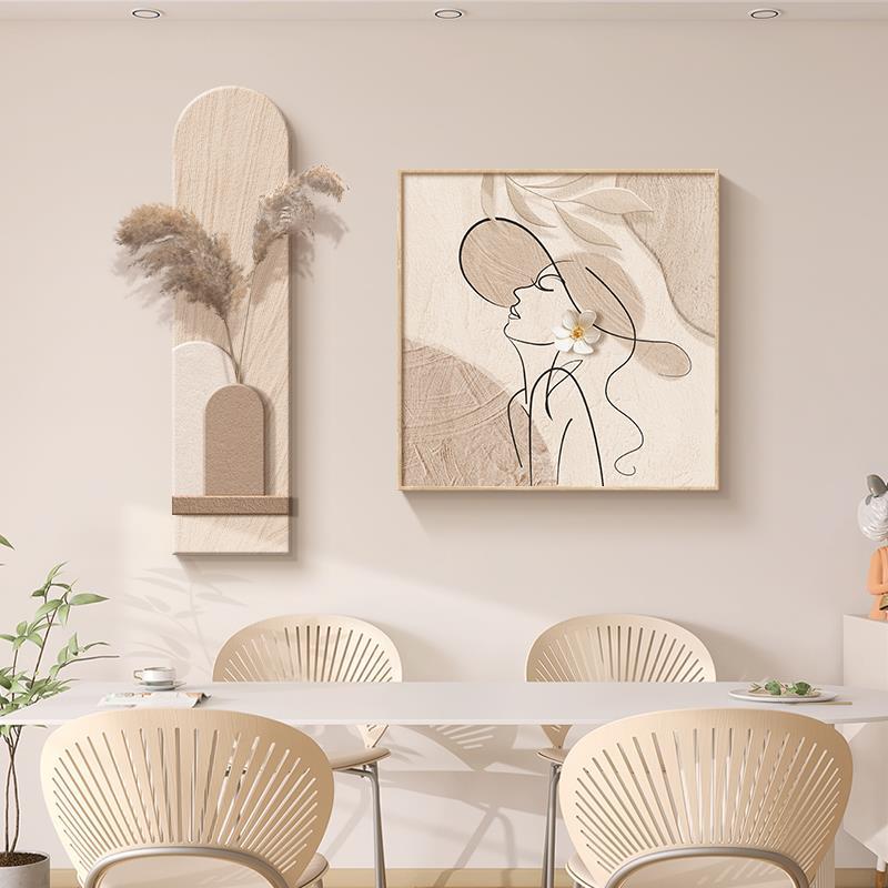 奶油组合装饰画床头壁画餐厅新款立体人物抽象风2024砂岩卧室挂画图片