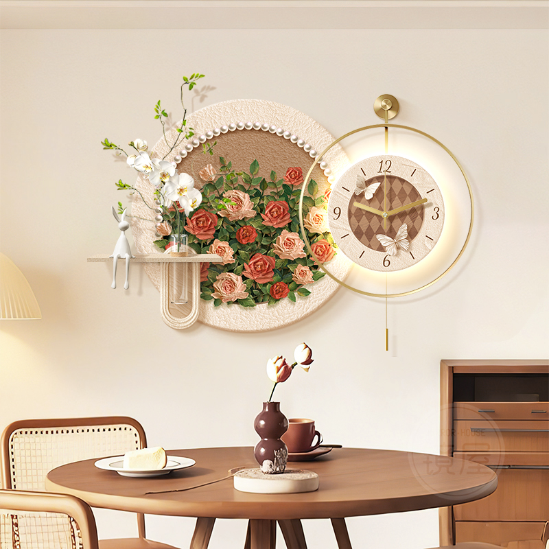 法式奶油风餐厅装饰画带钟