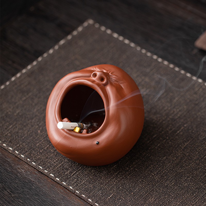 日本进口【打哈欠】人头像紫砂烟灰缸搞怪个性家用茶几办公桌装饰