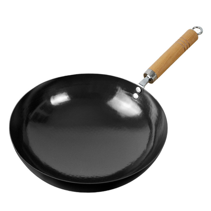 章丘木柄黑锅铁锅家用轻便炒锅 不粘锅手打无涂层通用炒菜锅