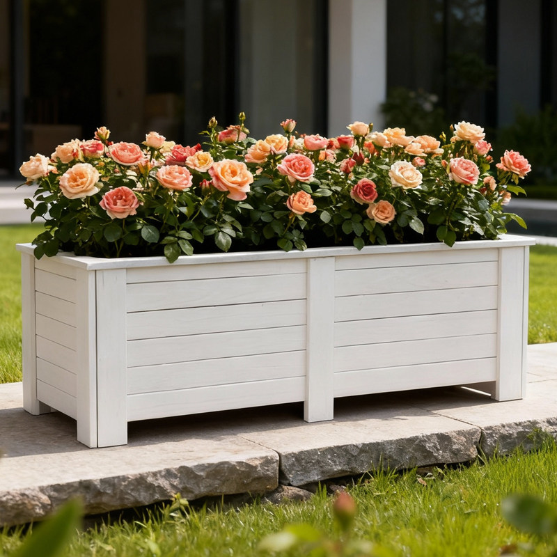 防腐木花箱户外庭院种植箱长方形木花槽白色花盆室外阳台种菜盆