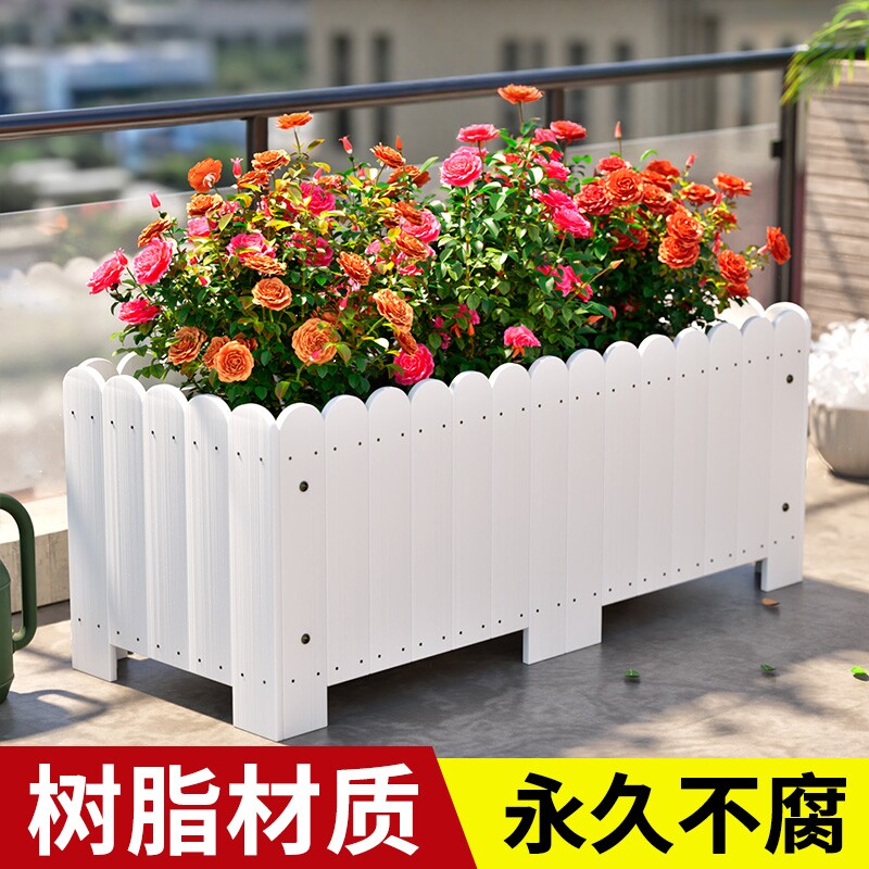 树脂花盆加厚耐用防户外腐木花箱庭院种植箱阳台大号塑木花槽